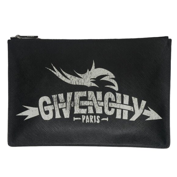 AUTHENTIC Givenchy Black Leather Clutch Handbag - Picture 1 of 6